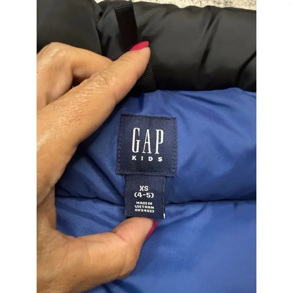 Gap Kids Navy Black Puffer Vest Zip Up Jacket Winter Warm Fall Sz XS/4-5